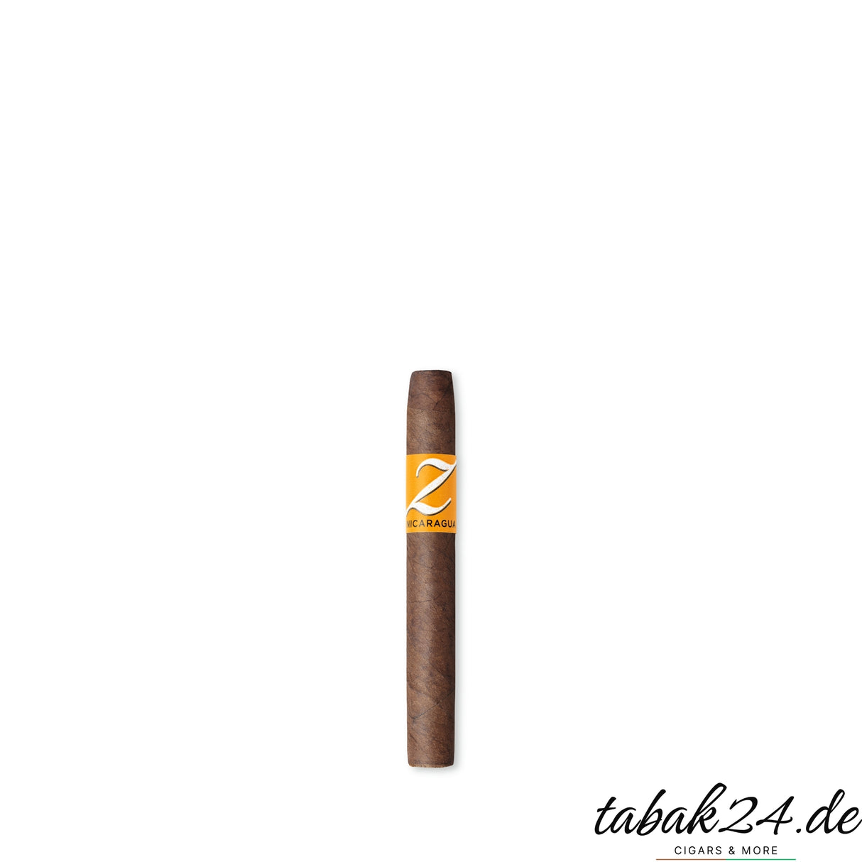 Einzelne Zino Short Purito Zigarre mit goldgelber Bauchbinde auf weißem Hintergrund