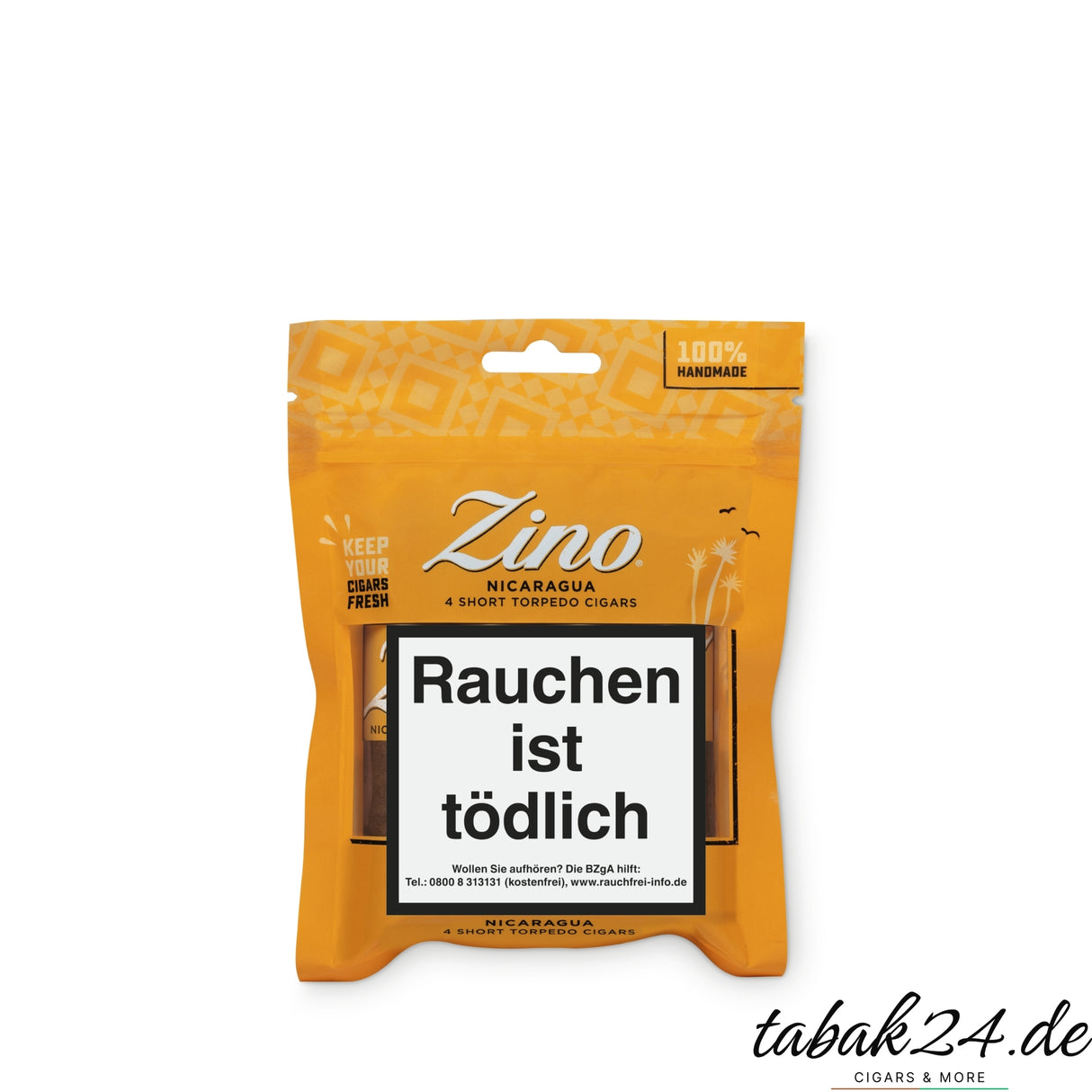 Zino Nicaragua Short Torpedo Frischepackung in gelbem Beutel mit Sichtfenster