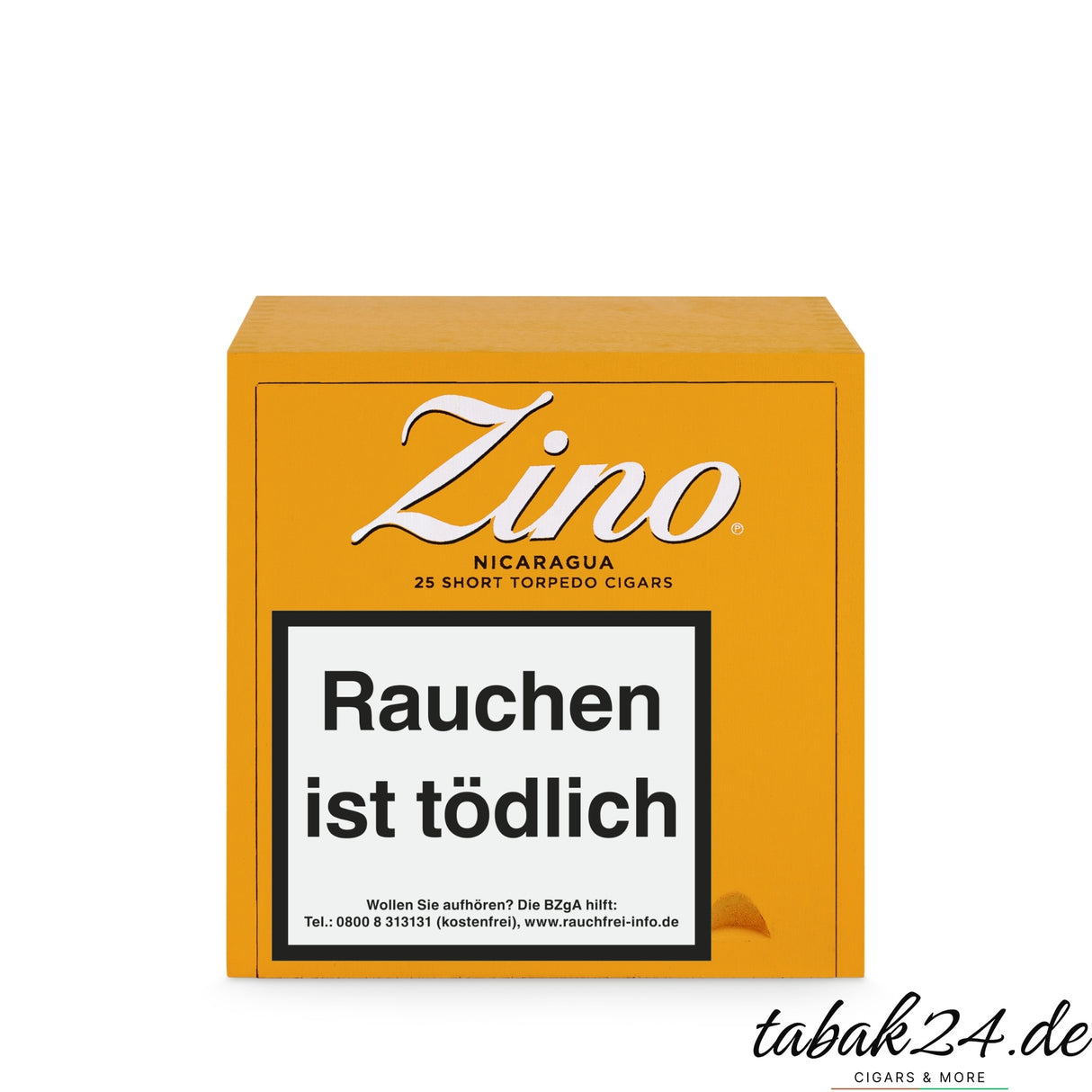 Zino Nicaragua Short Torpedo Zigarrenkiste in leuchtendem Gelb mit Markenlogo