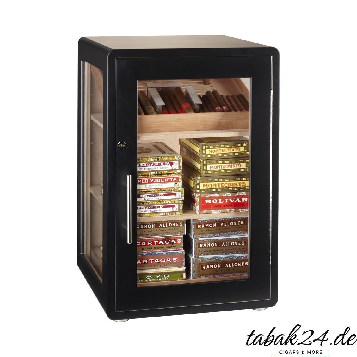 Adorini Bari Deluxe – Humidorschrank schwarz mit Glasvitrine, befüllt