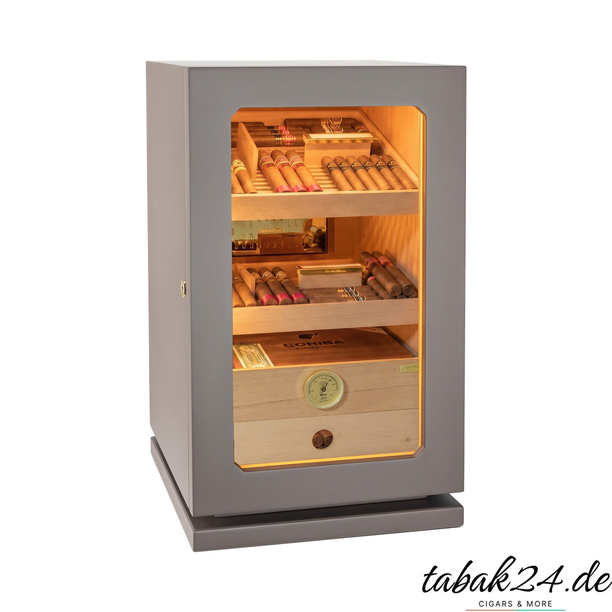 Adorini Lumina Grande Deluxe Light Grey – Humidorschrank mattgrau mit LED-Licht, befüllt