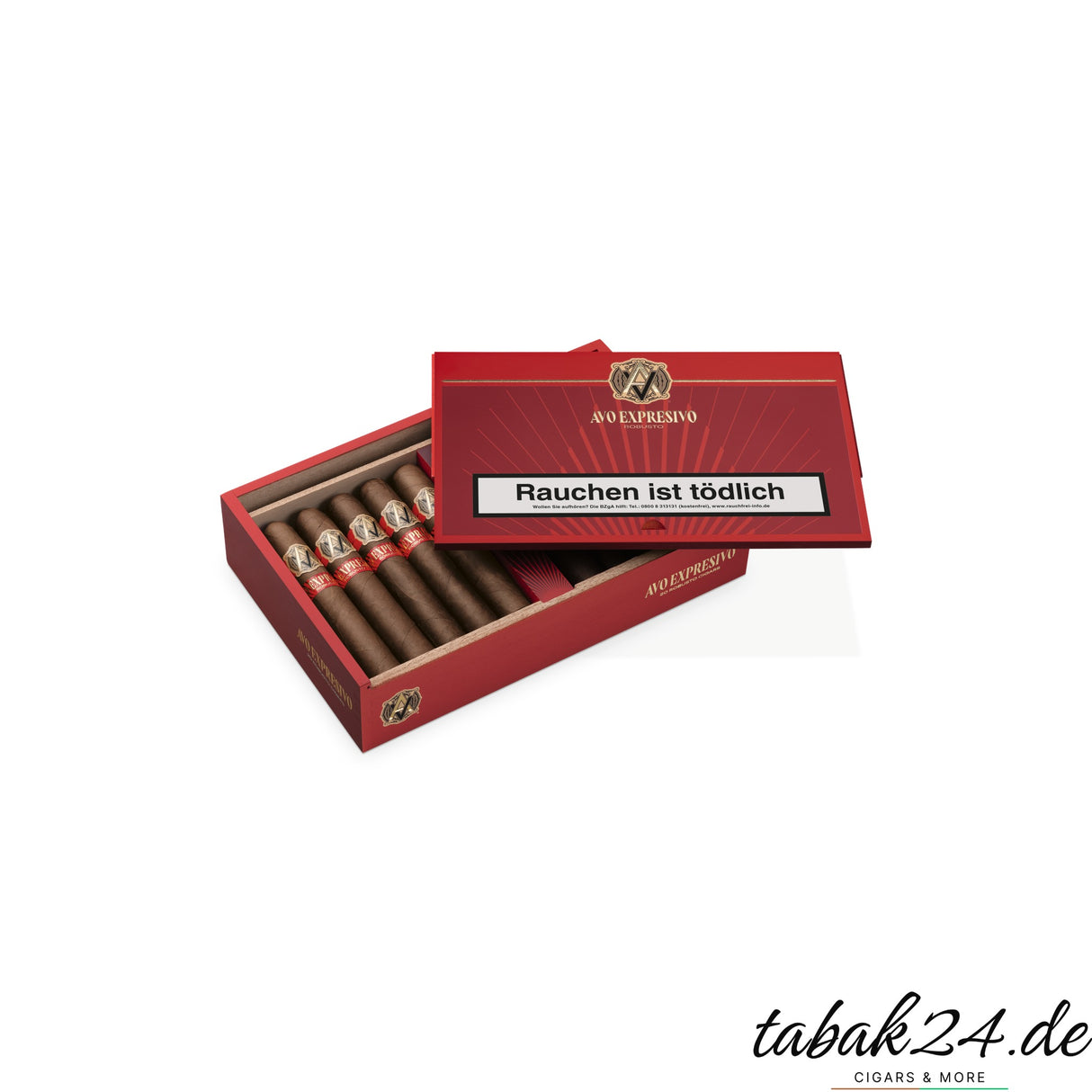 AVO Expresivo Robusto 20er Kiste – geöffnet mit Zigarren