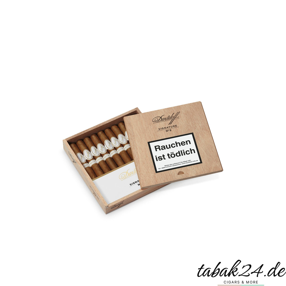 Geöffnete 10er-Holzbox mit Davidoff Signature No. 2 Zigarren