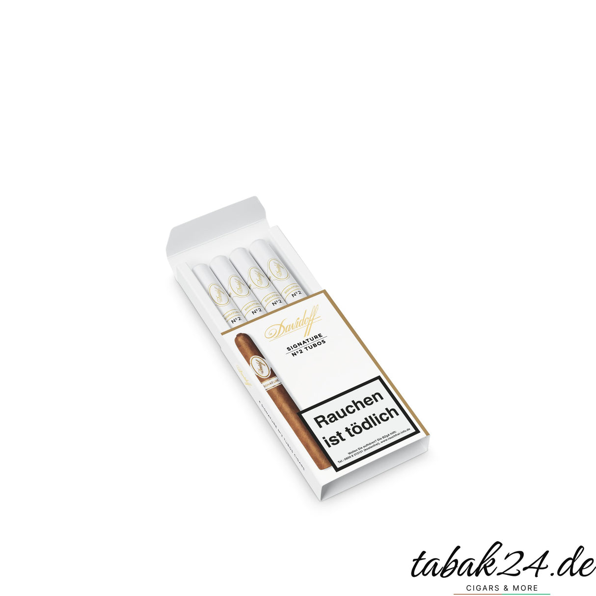 Geöffnete 4er-Packung der Davidoff Signature No. 2 Tubos mit Zigarren im Tubo