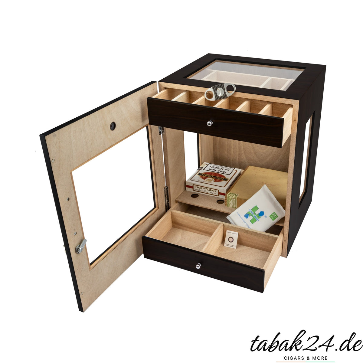 Humidorschrank Sevenson schwarz matt, geöffnet