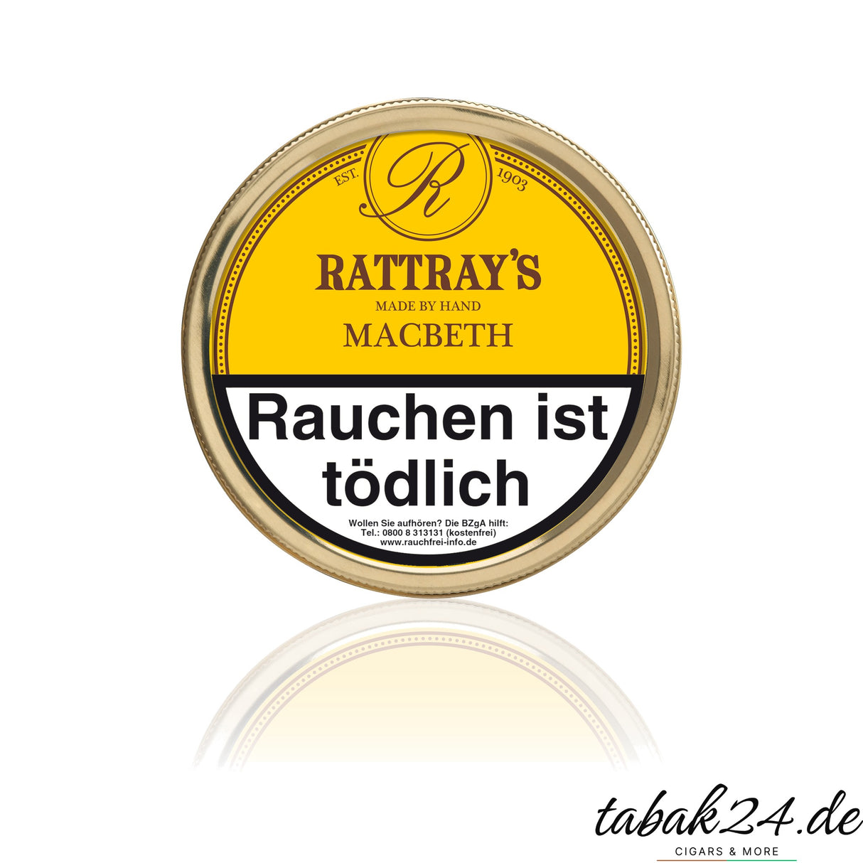 Rattray’s Macbeth Pfeifentabak abgebildet in der runden 50-g-Dose