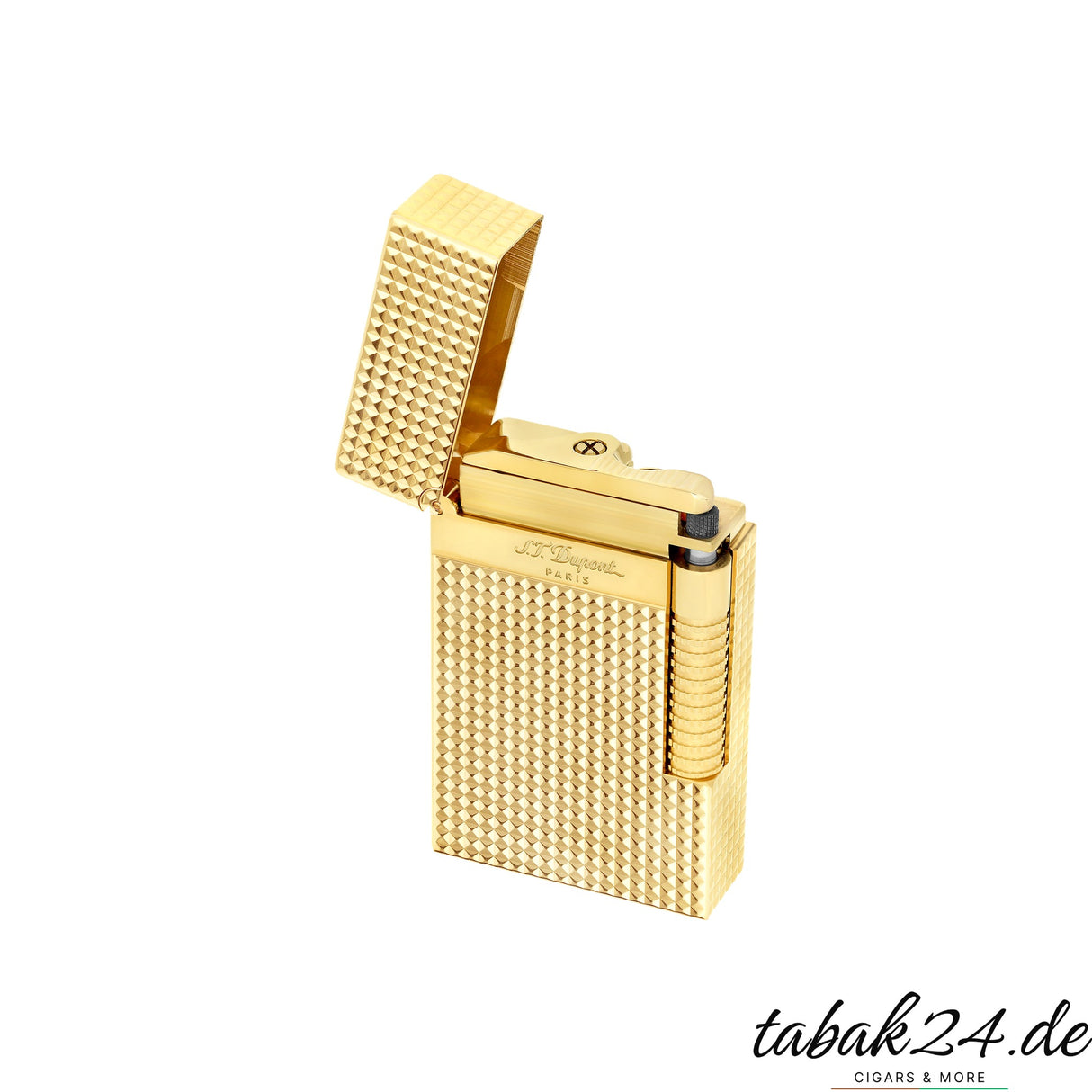 S.T. Dupont Le Grand C23009N Diamond Head Gelbgold – Geöffnet mit sichtbarem Zündmechanismus