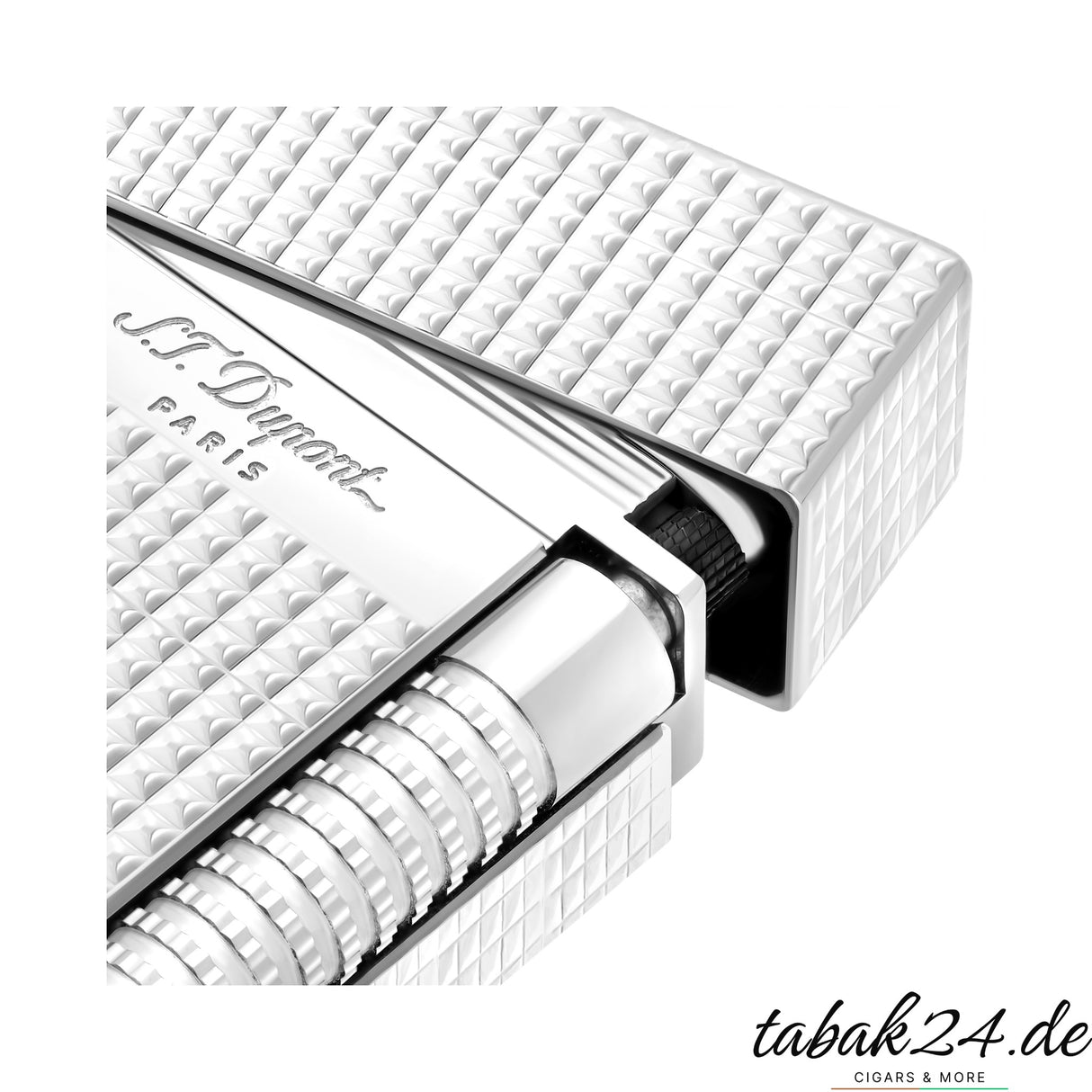 S.T. Dupont Le Grand C23011N Diamond Head Palladium – Nahaufnahme Scharnier und Rillenstruktur