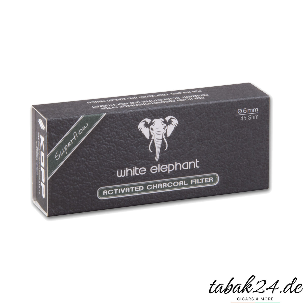 White Elephant Superflow Aktivkohle-Filter 6 mm Slim, 45 Stück in der Schachtel