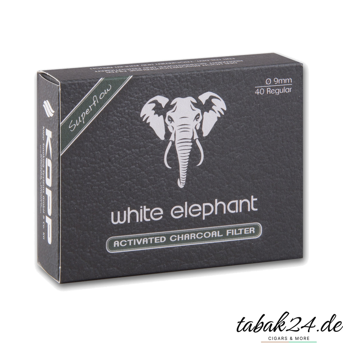 White Elephant Superflow Aktivkohle-Pfeifenfilter 9 mm, 40 Stück Packung