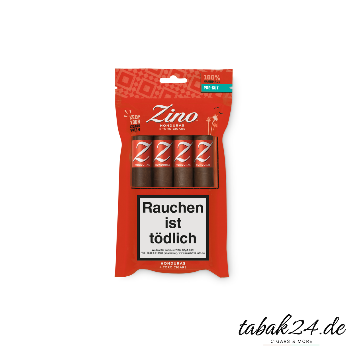Zino Honduras Toro – 4er Freshpack (Pre-Cut) Frontansicht