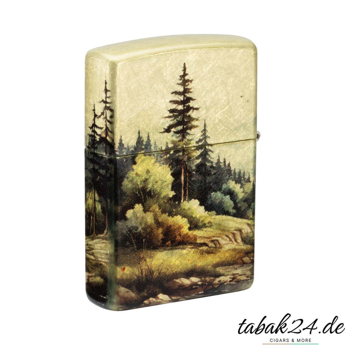 Zippo Compass Adventure Rückseite – Waldlandschaft im Rundumdruck