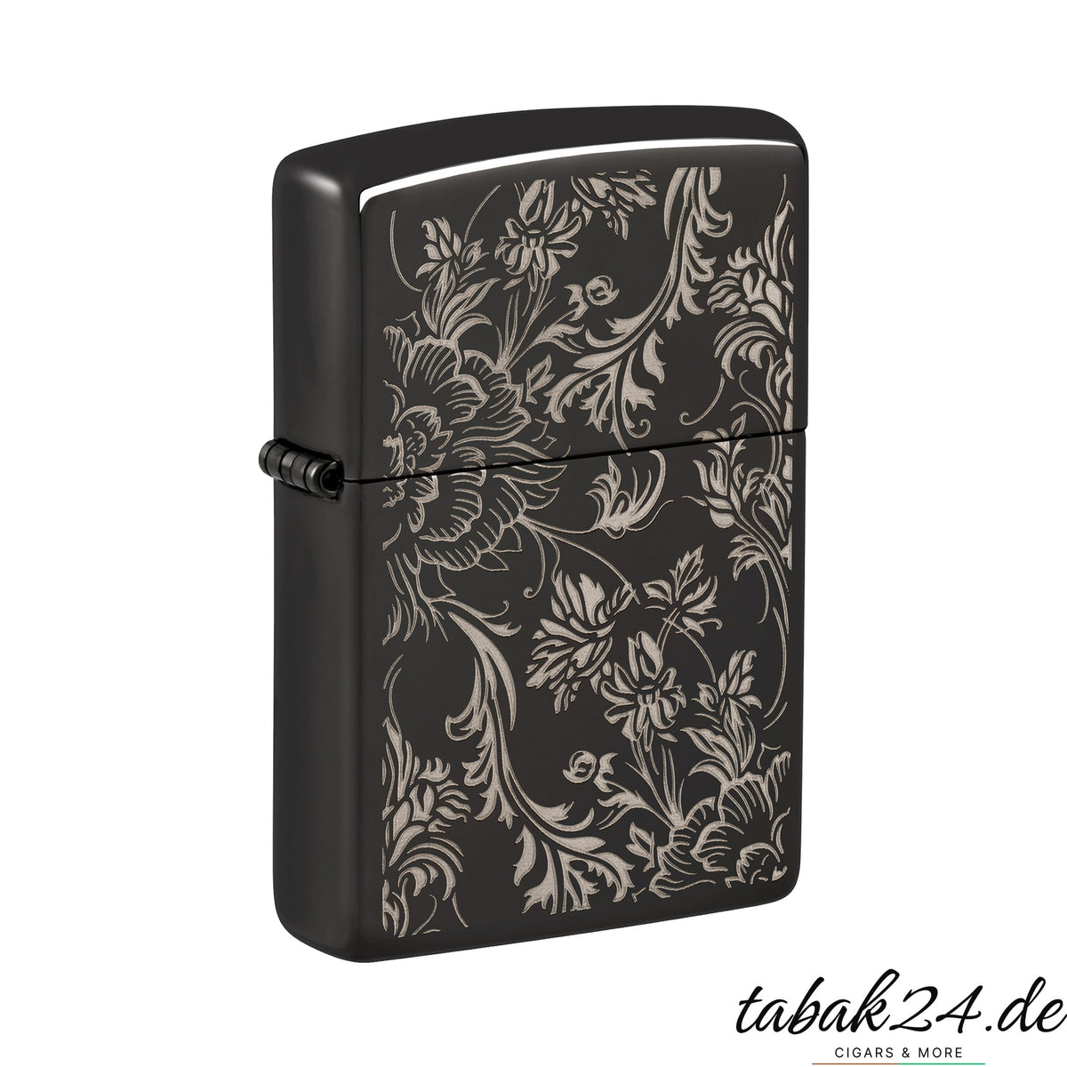 Zippo Filigree – Sturmfeuerzeug Schwarz poliert mit Blumenranken