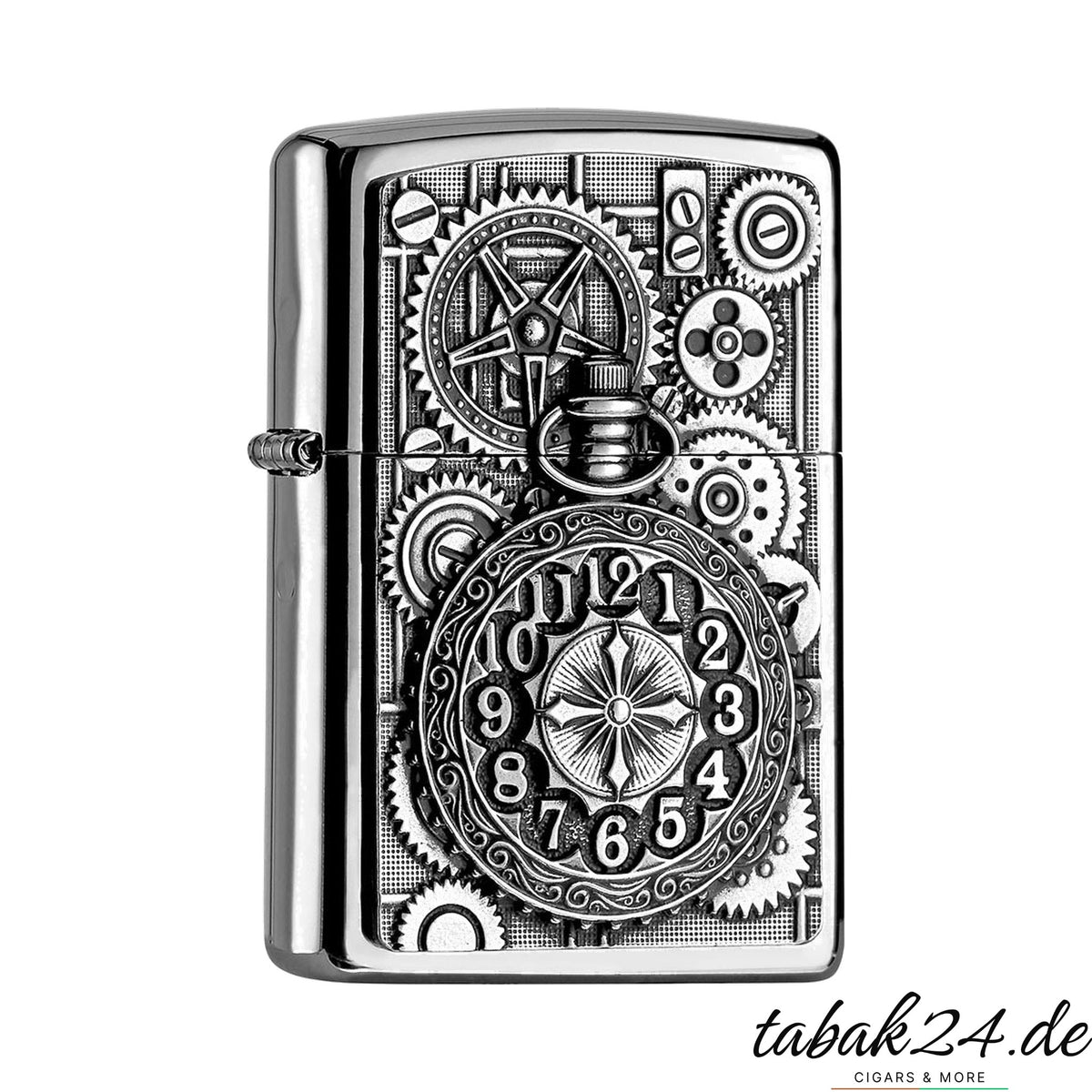 Zippo Pocket Watch – Sturmfeuerzeug Chrom poliert mit Taschenuhr-Emblem