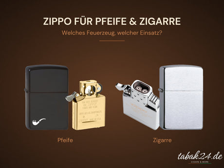 Zippo Pfeifenfeuerzeug mit Pfeifeneinsatz und Zippo mit Double-Jet-Einsatz für Zigarren