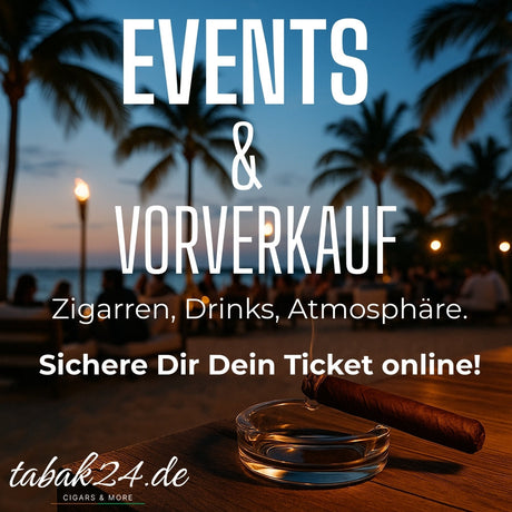 Beachclub-Abend mit Zigarre und Eventhinweis „Events & Vorverkauf“ bei tabak24.de