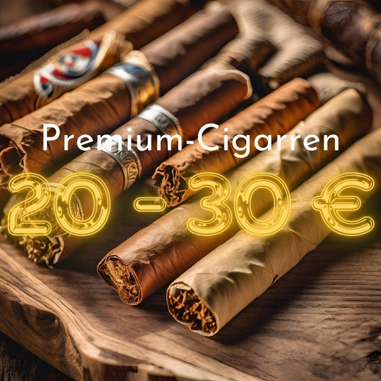 Edle Zigarren im Preisbereich von 20 bis 30 Euro auf Holztablett.
