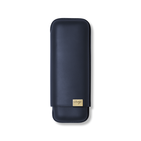 Davidoff Iconic Zigarrenetui XL-2 Blau – Leder-Zigarrenetui für 2 Zigarren, geschlossen