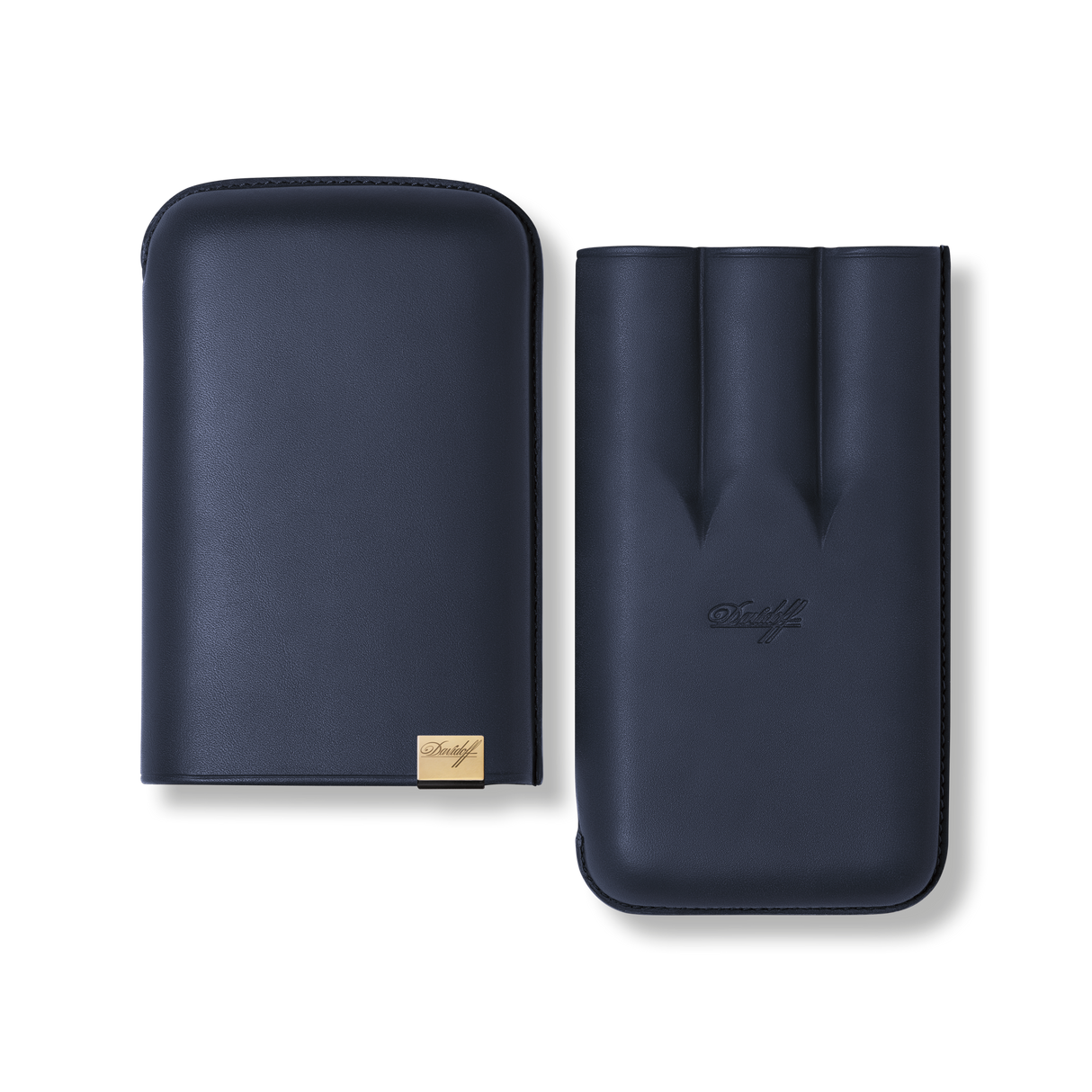 Davidoff Iconic Zigarrenetui XL-3 Blau geöffnet – Handgefertigtes Leder-Etui mit Zigarrenfächern