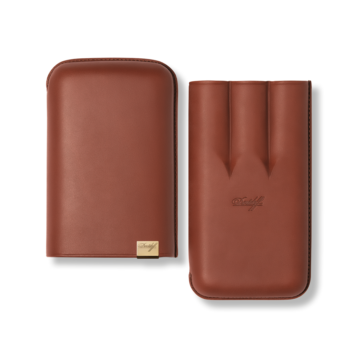 Davidoff Iconic Zigarrenetui XL-3 Braun geöffnet – Handgefertigtes Leder-Etui mit Zigarrenfächern