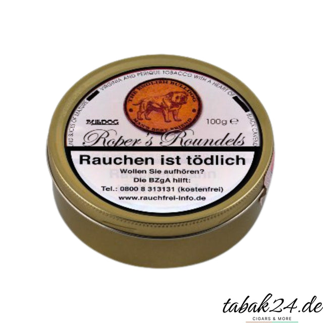 Bulldog Roper's Roundels 100g Dose – Virginia Perique Black Cavendish Coin Pfeifentabak von Dan Tobacco