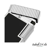 S.T. Dupont Ligne 1 Feuerzeug C14121 Vertical Line Noir Laque Palladium – Nahaufnahme Scharnier und Rillenstruktur