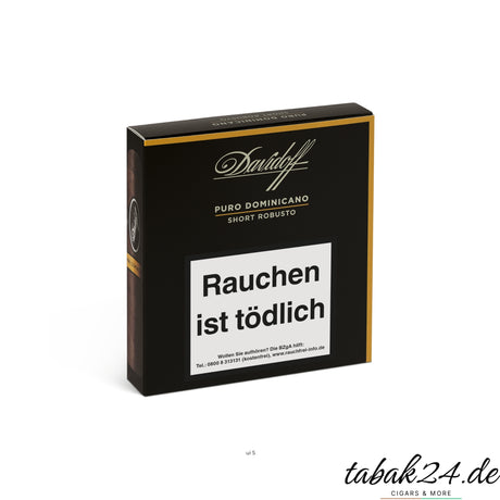 Davidoff Puro Dominicano Short Robusto 5er Etui in schwarzer Verpackung mit goldenem Akzent