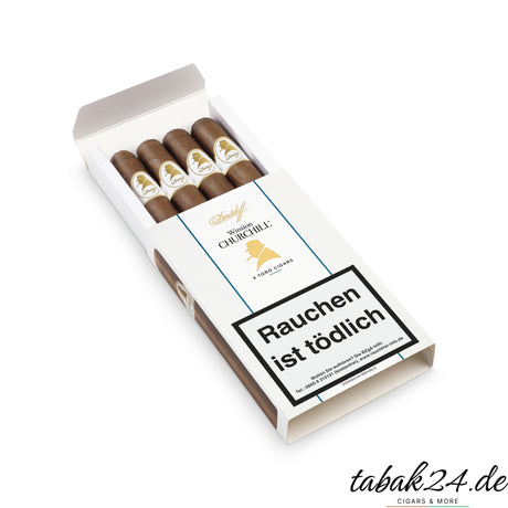 Geöffnete Davidoff Winston Churchill Toro Box mit vier Zigarren