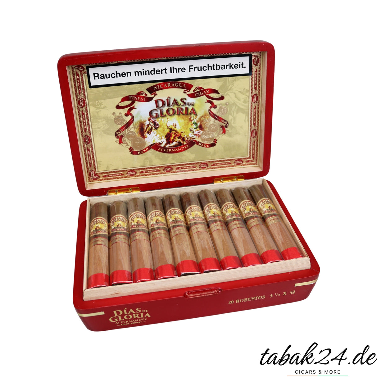 Offene Zigarrenkiste Dias de Gloria Robusto mit 20 Zigarren in Zedernholz