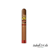 Einzeln platzierte Días de Gloria Toro Zigarre mit Zedernholzblatt und rotem Zigarrenfußband auf weißem Hintergrund