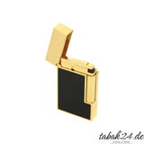 S.T. Dupont Ligne 2 Feuerzeug C16601 Noir Mat Gold – geöffnet mit sichtbarem Zündmechanismus