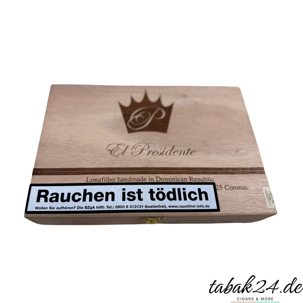 El Presidente Corona – Geschlossene Holzkiste mit 25 dominikanischen Premium-Zigarren.
