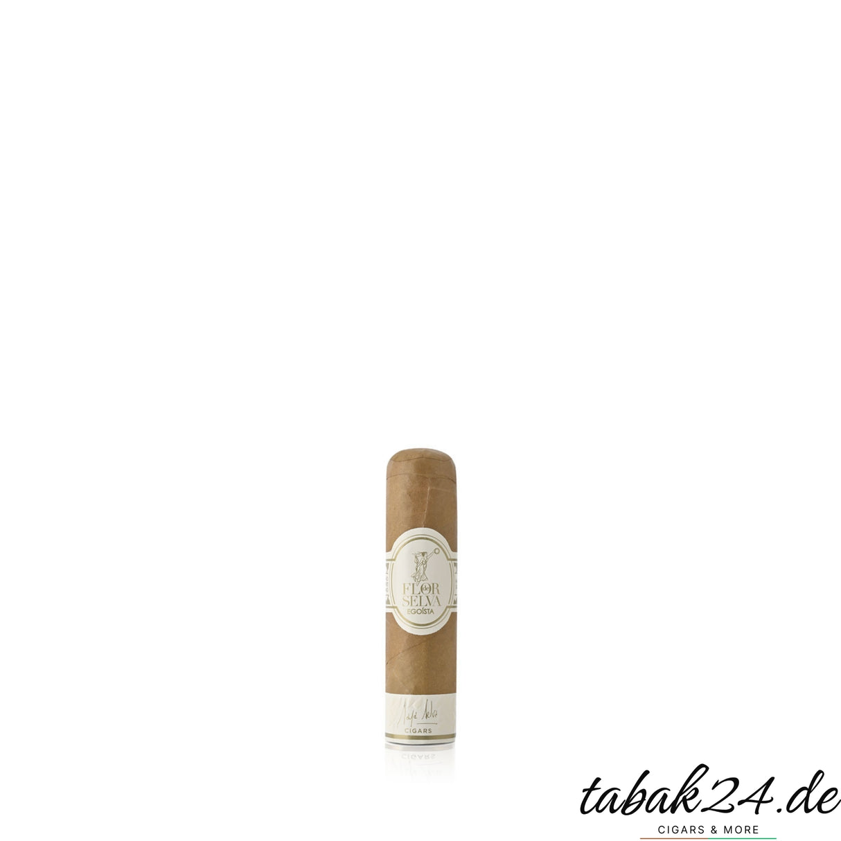 Flor de Selva Egoista Zigarre im Short Robusto Format vor weißem Hintergrund