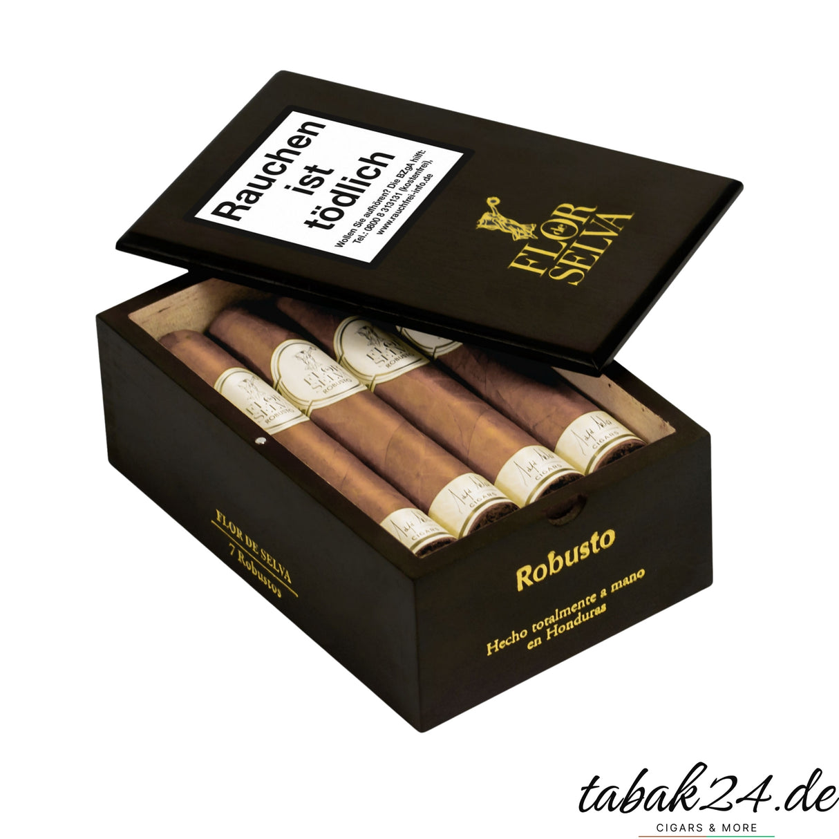 Kleine Holzkiste Flor de Selva Robusto mit 7 handgerollten Zigarren