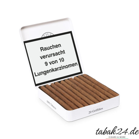 The Griffin’s Griffiños geöffnete Metallbox mit zwanzig dominikanischen Zigarillos