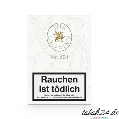 The Griffin’s No. 500 Verpackung mit weißem Design und goldener Prägung