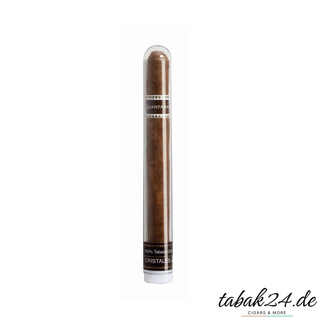 Guantanamera Cristales – Milde kubanische Zigarre im Kunststoff-Tubo. Perfekt für Einsteiger, mit Aromen von Holz, Gras und leichter Süße. Erhältlich bei Tabak24.de.