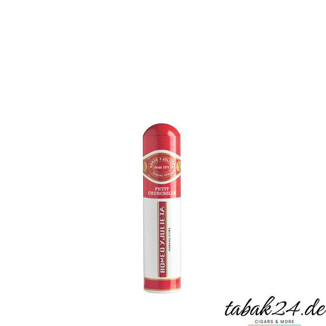 Romeo y Julieta Petit Churchill im rot-weißen Aluminiumtubo stehend