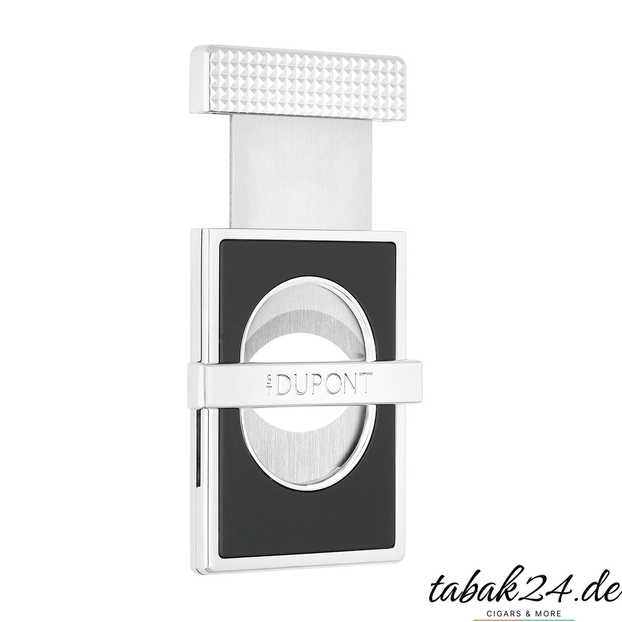 S.T. Dupont Perfect Cut Zigarrenschneider Slim – Seitenansicht, schwarzer Lack & Chrom-Finish