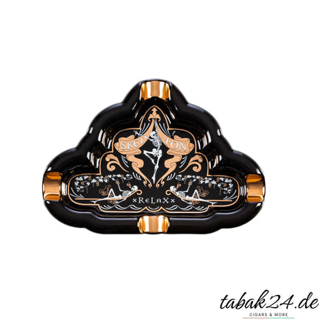 Skelton xReLaXx Zigarrenaschenbecher – Schwarzer Porzellan-Aschenbecher mit Gold-Details