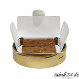 Geöffnete VAUEN Virginia Flake Dose mit hellbraunen Tabakflocken