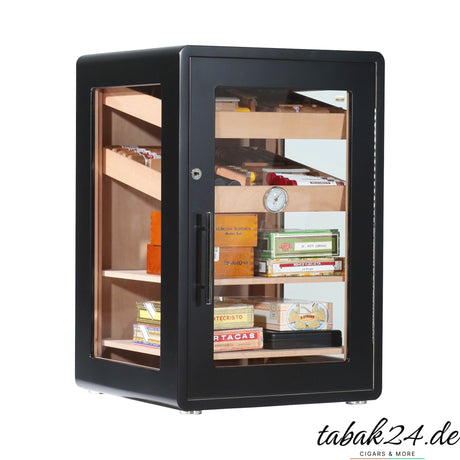 Adorini Bari Deluxe – Humidorschrank schwarz, Seitenansicht mit Zedernholz-Einlegeböden