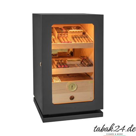 Adorini Lumina Grande Deluxe Black – Humidorschrank mattschwarz mit LED-Licht, befüllt