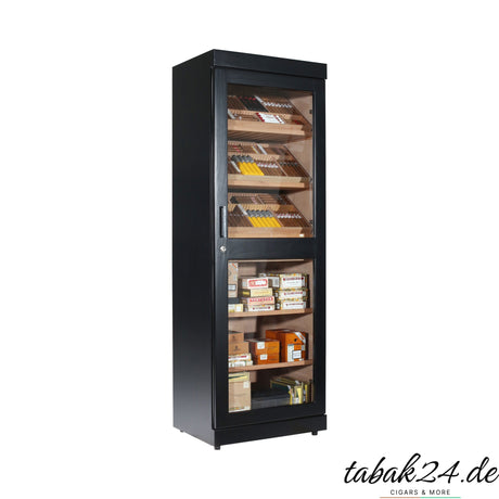 Adorini Roma Humidorschrank schwarz mit Glastür, befüllt mit Zigarrenkisten
