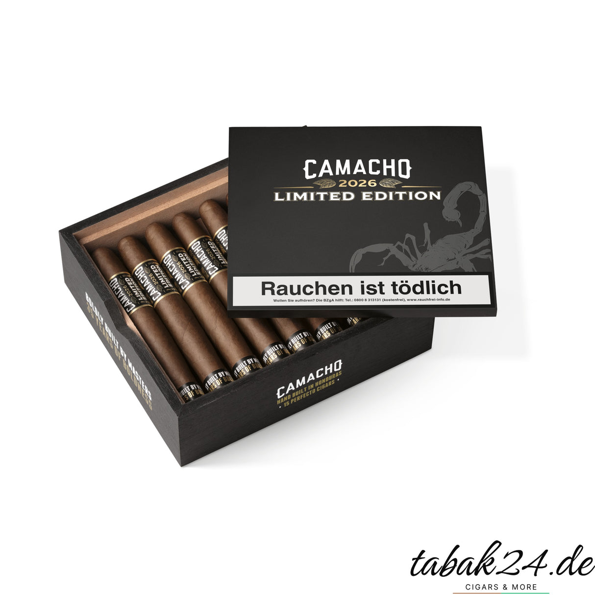 Camacho Limited Edition 2026 – Detailansicht der geöffneten Holzkiste