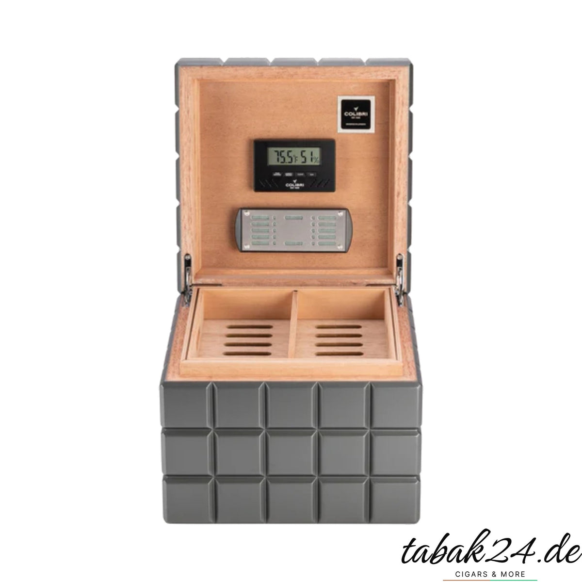 Colibri Desktop Humidor Heritage Cube anthrazit, geöffnet