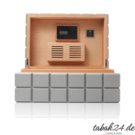 Colibri Humidor Heritage grau, geöffnet mit Hygrometer