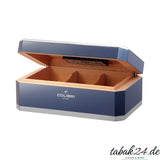 Colibri Humidor Rally blau/silber, geöffnet mit Zedernholz