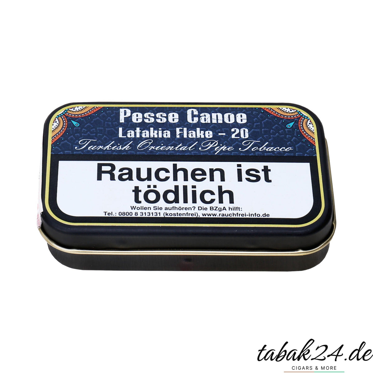 Gladora Tobacco Pesse Canoe Latakia Flake 20 Pfeifentabak – 50g Dose Seitenansicht
