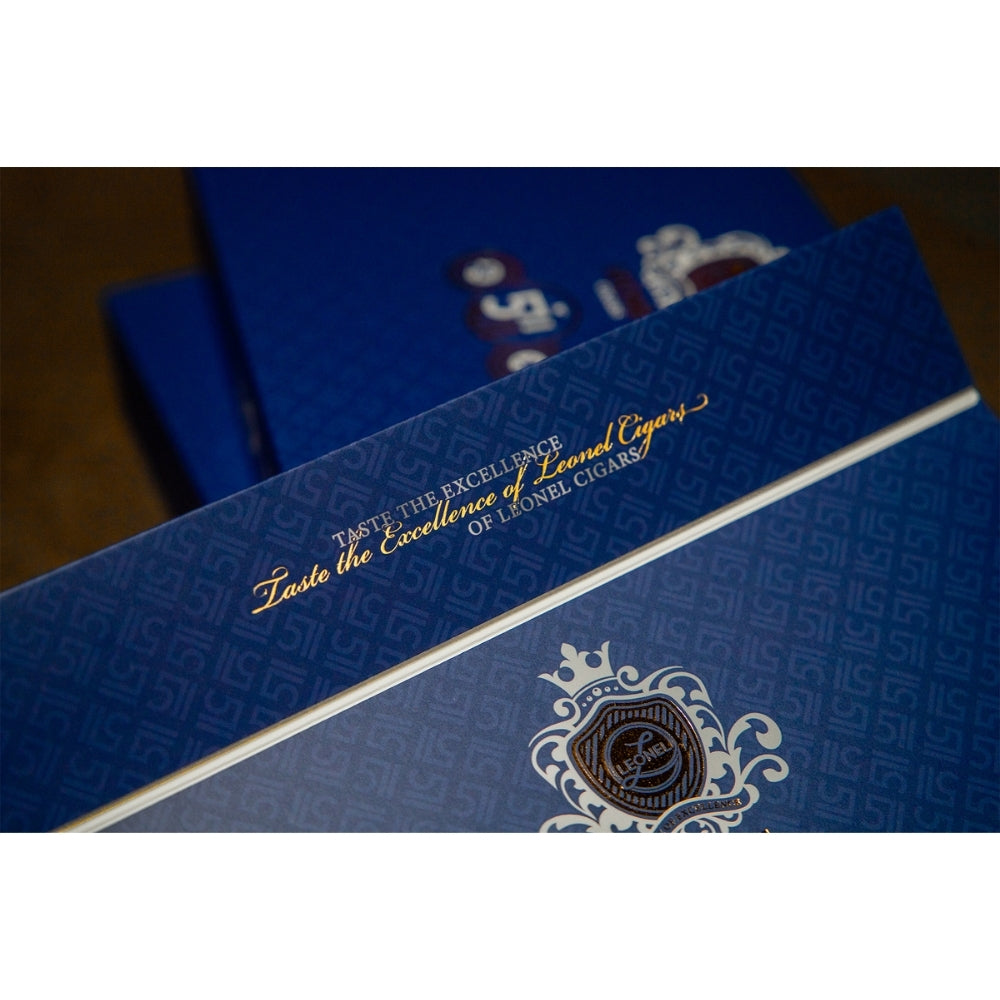 Leonel No 511 Zigarrenkiste Detail mit blau-goldenem Design